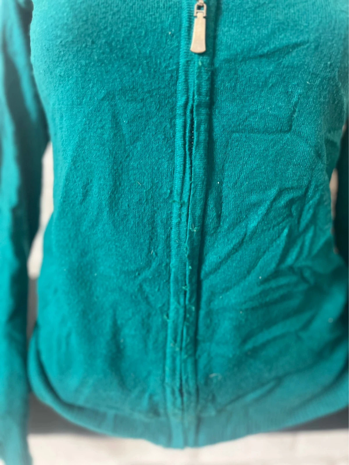 Chaleco con cremallera para mujer – Lana, seda y cachemir – Verde esmeralda – buen estado – photo 2